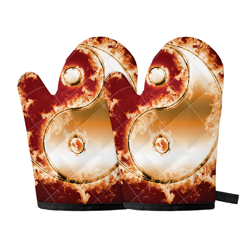 Flaming Yin Yang Print Oven Mitts
