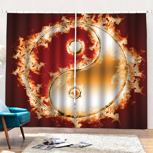 Flaming Yin Yang Print Pencil Pleat Curtains