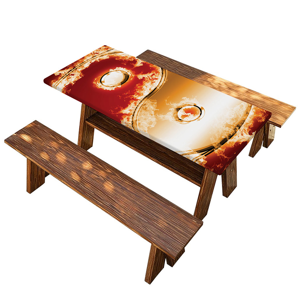 Flaming Yin Yang Print Picnic Table Cover
