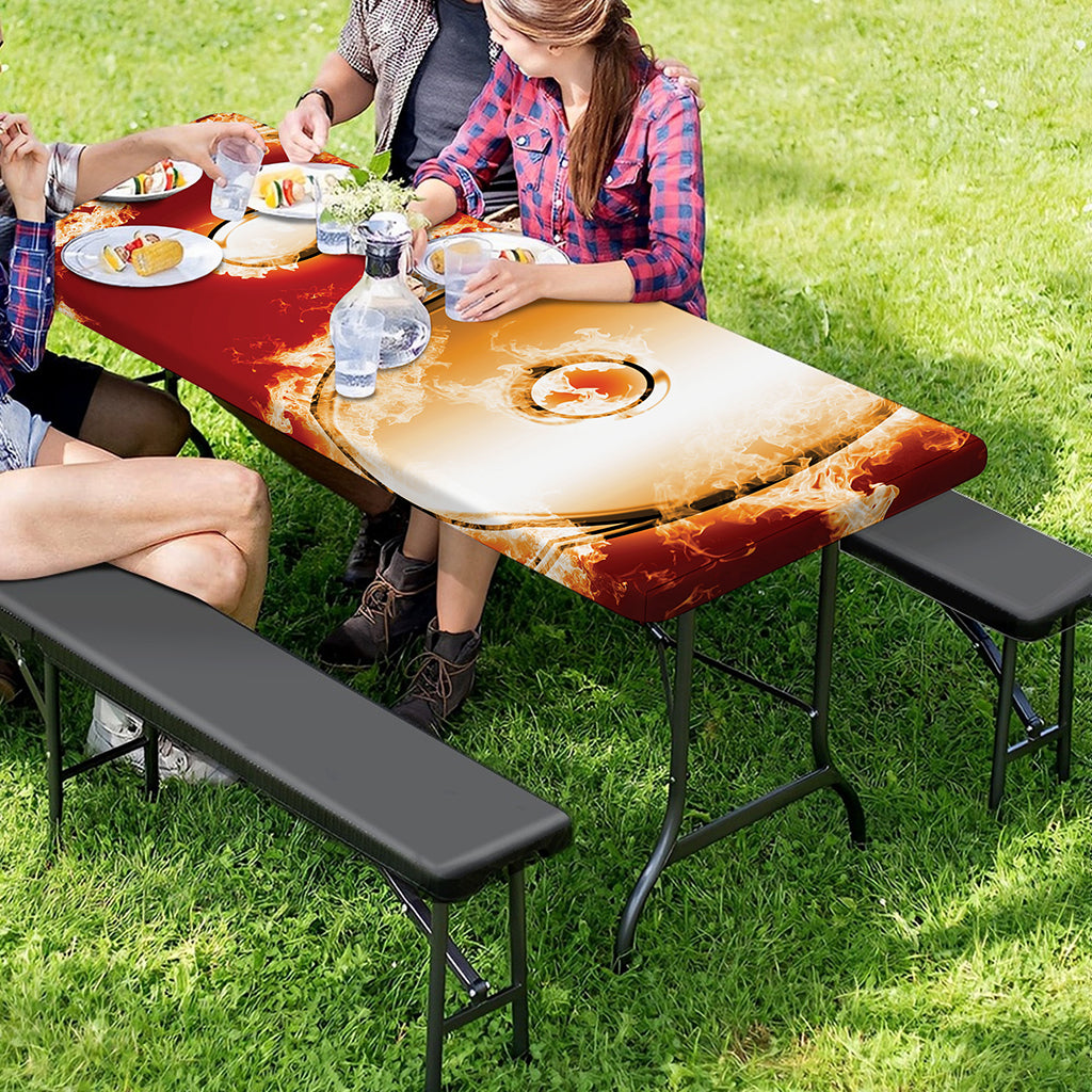 Flaming Yin Yang Print Picnic Table Cover