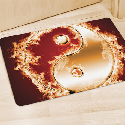 Flaming Yin Yang Print Polyester Doormat