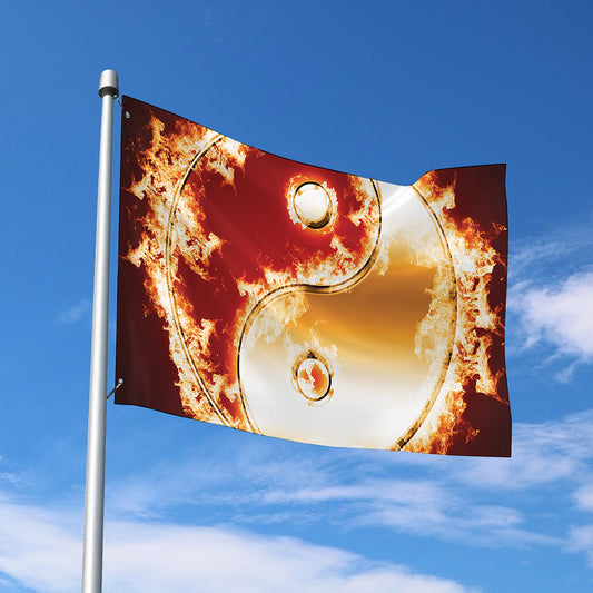 Flaming Yin Yang Print Polyester Flag