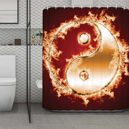 Flaming Yin Yang Print Polyester Shower Curtain