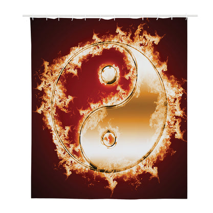 Flaming Yin Yang Print Polyester Shower Curtain