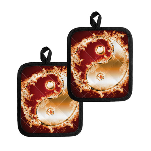 Flaming Yin Yang Print Pot Holders