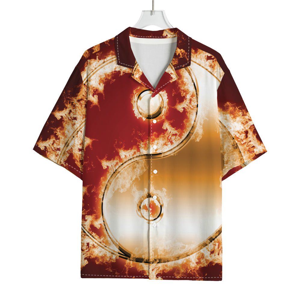 Flaming Yin Yang Print Rayon Hawaiian Shirt