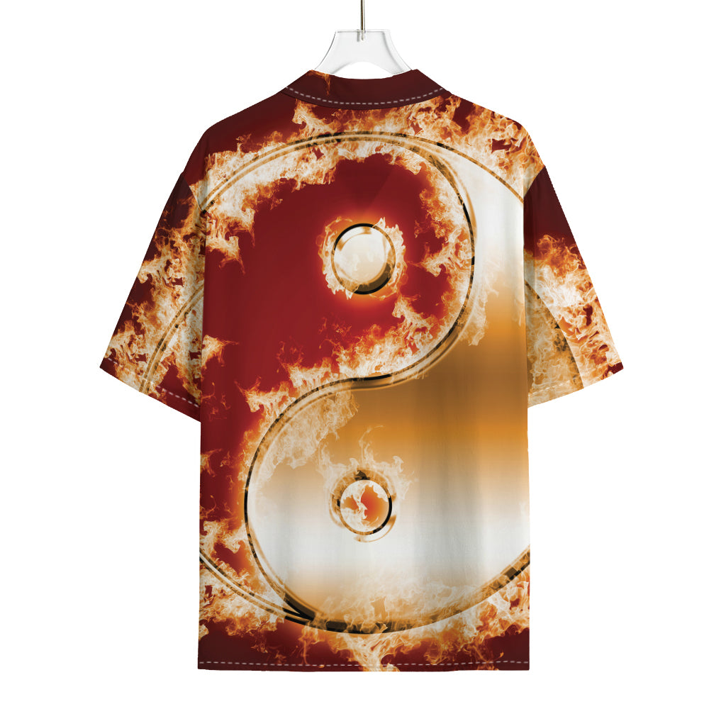 Flaming Yin Yang Print Rayon Hawaiian Shirt
