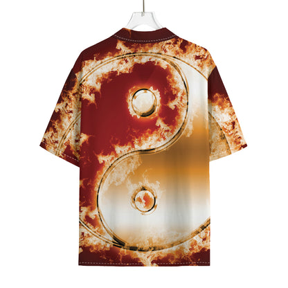 Flaming Yin Yang Print Rayon Hawaiian Shirt