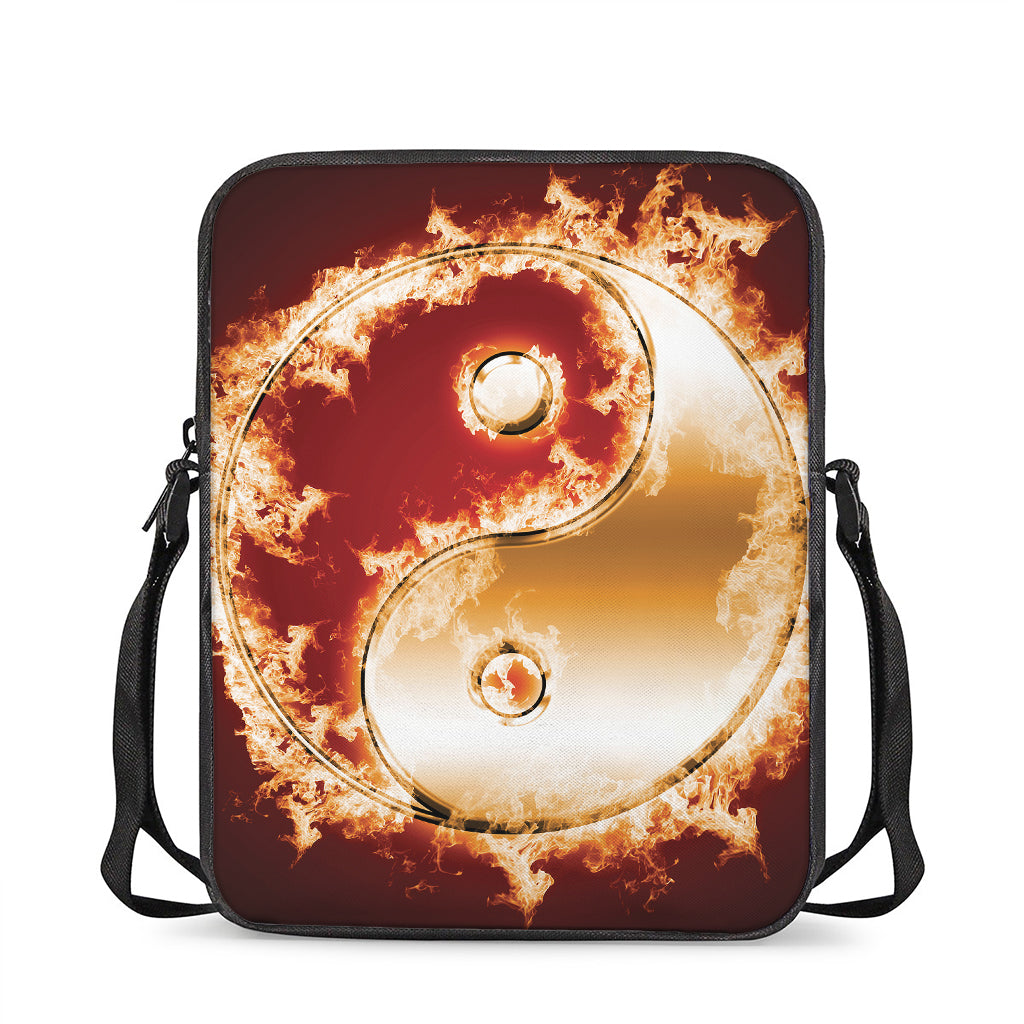 Flaming Yin Yang Print Rectangular Crossbody Bag