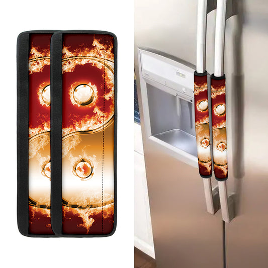 Flaming Yin Yang Print Refrigerator Handle Covers