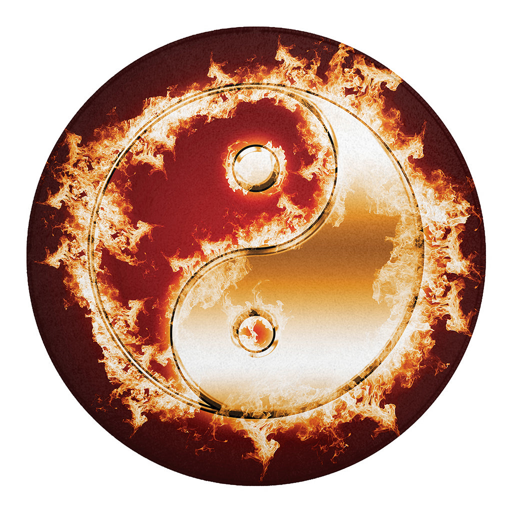 Flaming Yin Yang Print Round Blanket