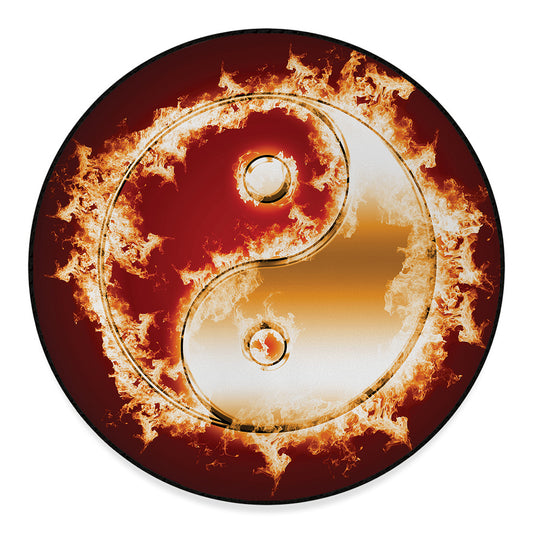 Flaming Yin Yang Print Round Floor Mat