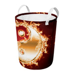 Flaming Yin Yang Print Round Laundry Basket