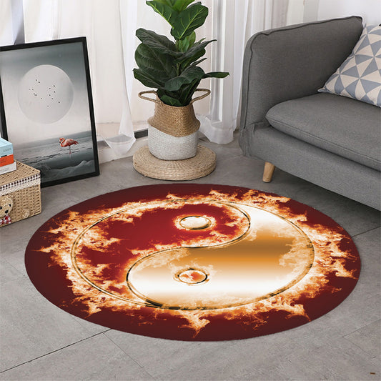 Flaming Yin Yang Print Round Rug
