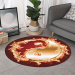 Flaming Yin Yang Print Round Rug