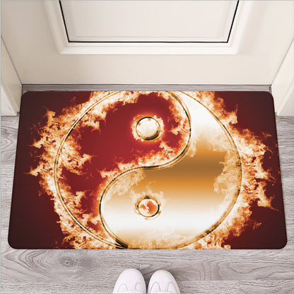 Flaming Yin Yang Print Rubber Doormat