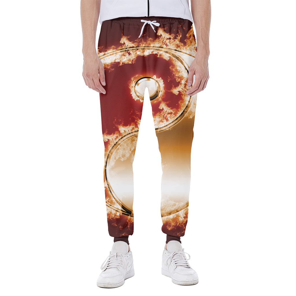 Flaming Yin Yang Print Scuba Joggers