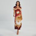 Flaming Yin Yang Print Short Sleeve Maxi Dress