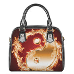 Flaming Yin Yang Print Shoulder Handbag