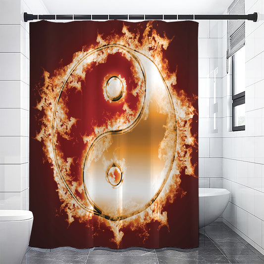 Flaming Yin Yang Print Shower Curtain