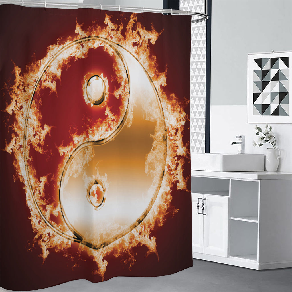 Flaming Yin Yang Print Shower Curtain