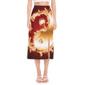 Flaming Yin Yang Print Side Slit Midi Skirt