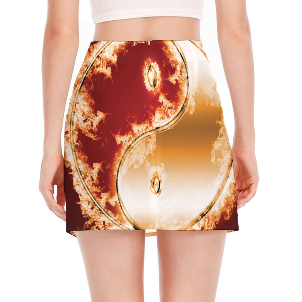 Flaming Yin Yang Print Side Slit Mini Skirt