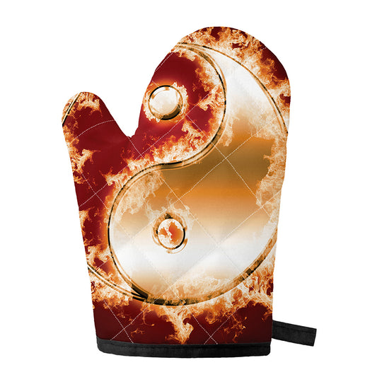 Flaming Yin Yang Print Single Oven Mitt
