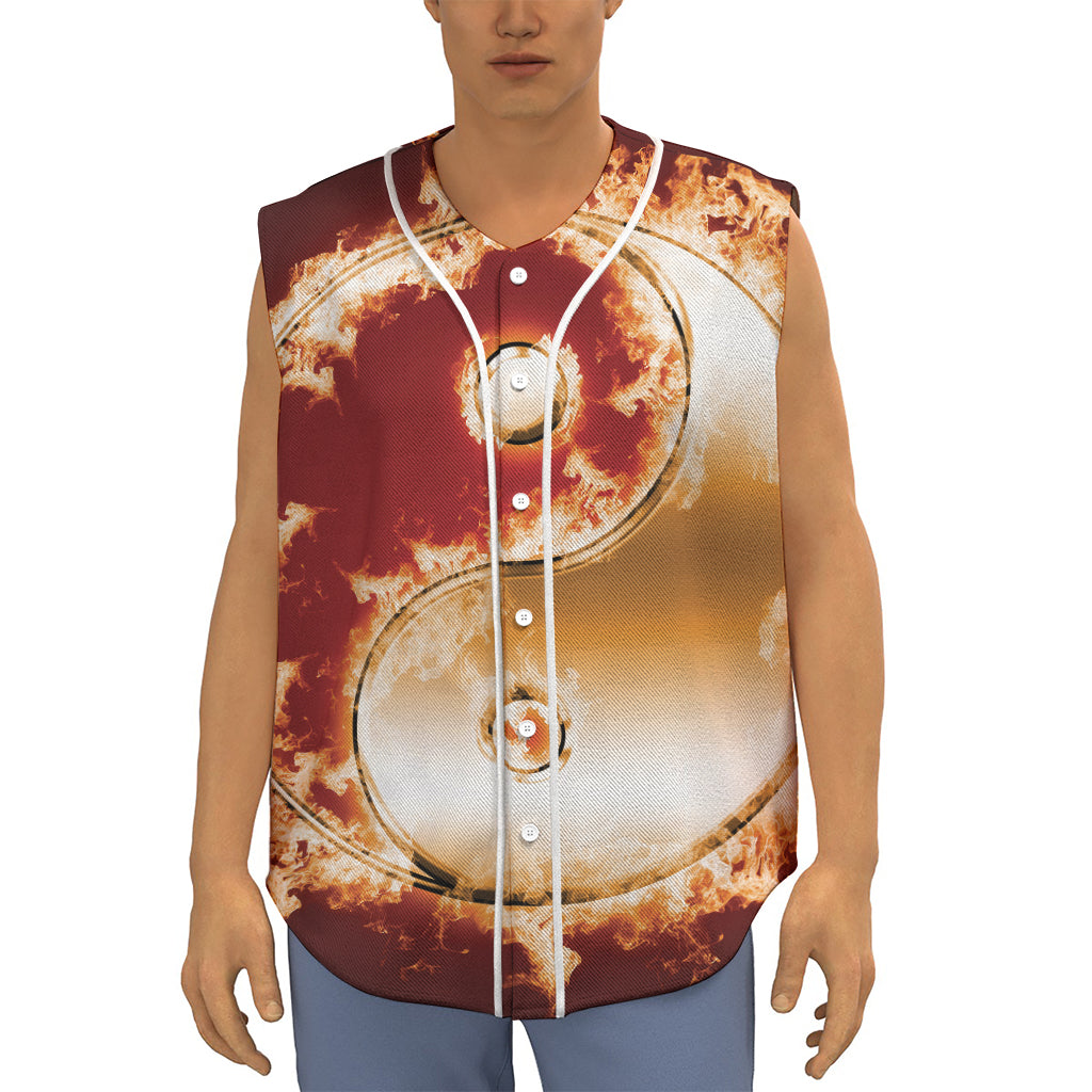 Flaming Yin Yang Print Sleeveless Baseball Jersey