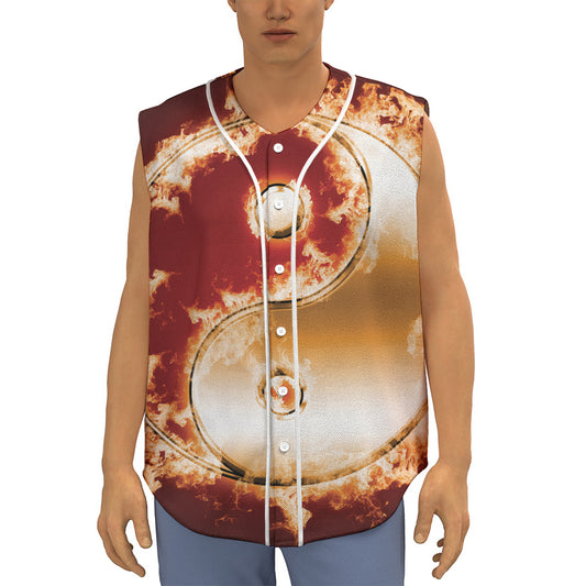 Flaming Yin Yang Print Sleeveless Baseball Jersey