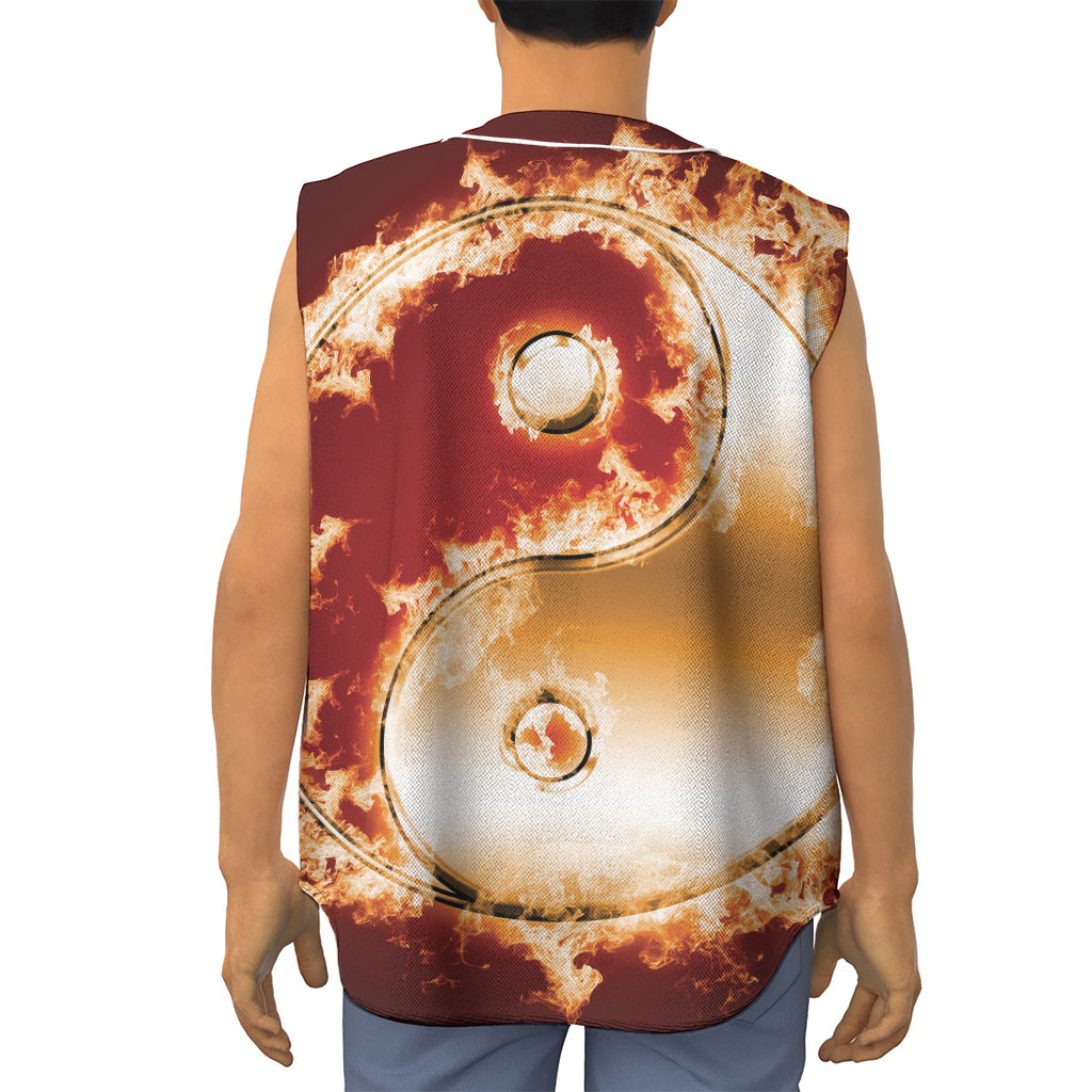 Flaming Yin Yang Print Sleeveless Baseball Jersey