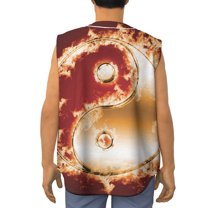 Flaming Yin Yang Print Sleeveless Baseball Jersey