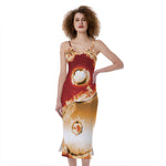Flaming Yin Yang Print Slim Fit Midi Cami Dress