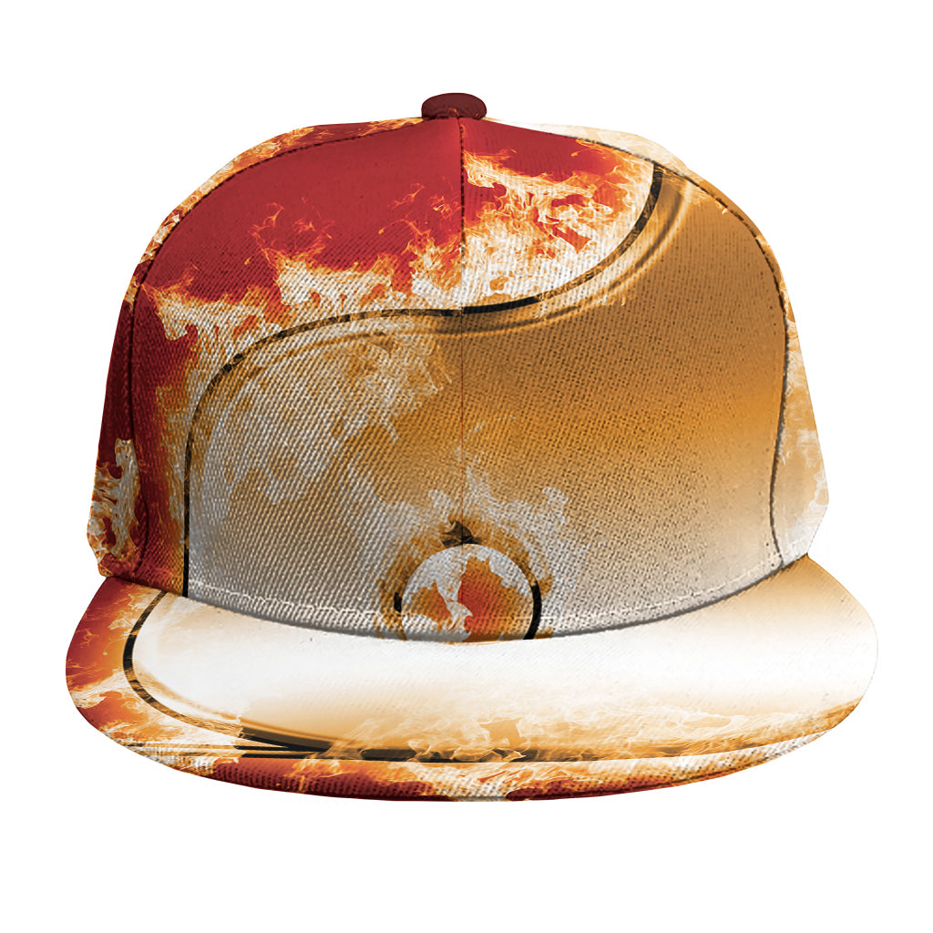 Flaming Yin Yang Print Snapback Cap