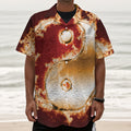 Flaming Yin Yang Print Textured Short Sleeve Shirt