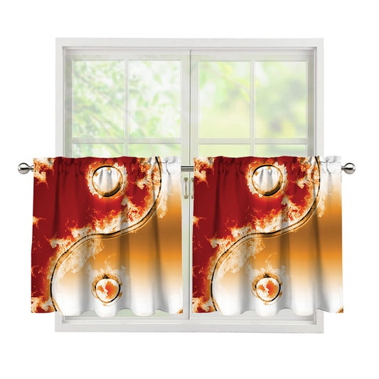 Flaming Yin Yang Print Tier Curtains