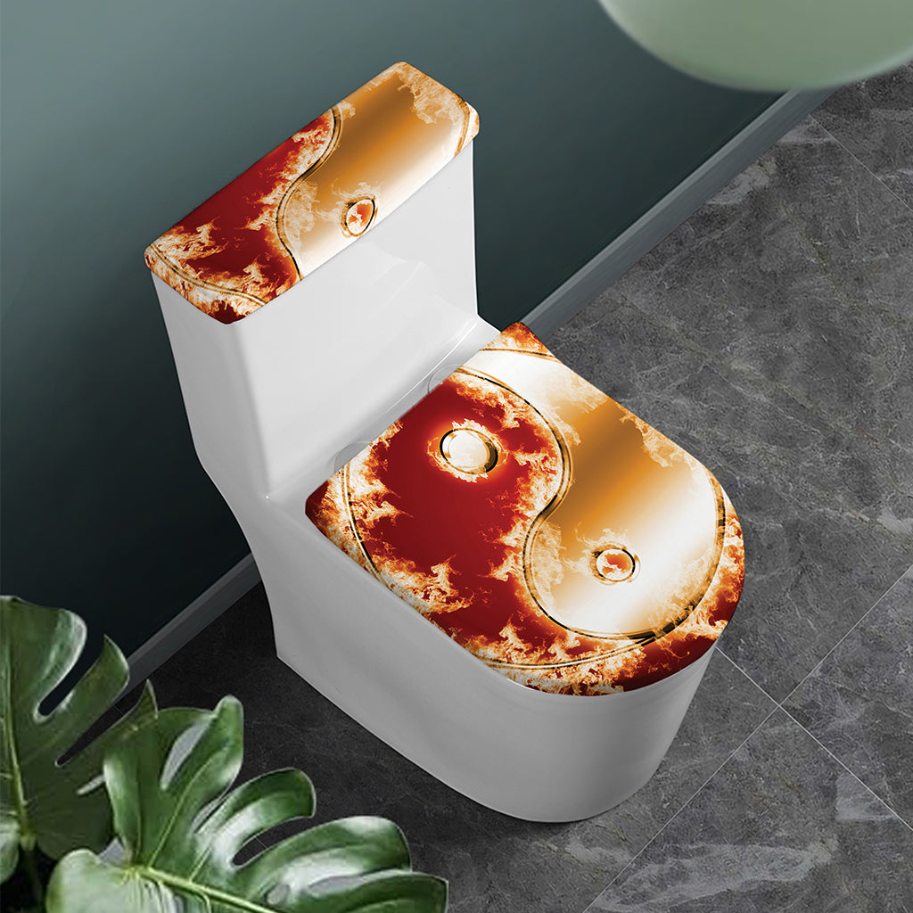 Flaming Yin Yang Print Toilet Lid And Tank Cover Set