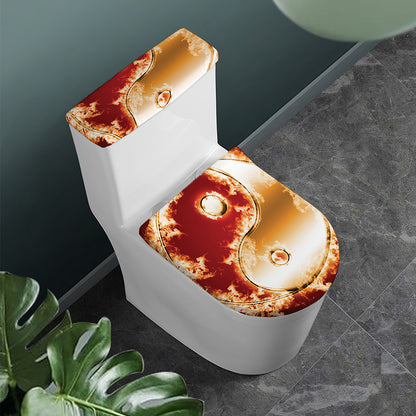 Flaming Yin Yang Print Toilet Lid And Tank Cover Set