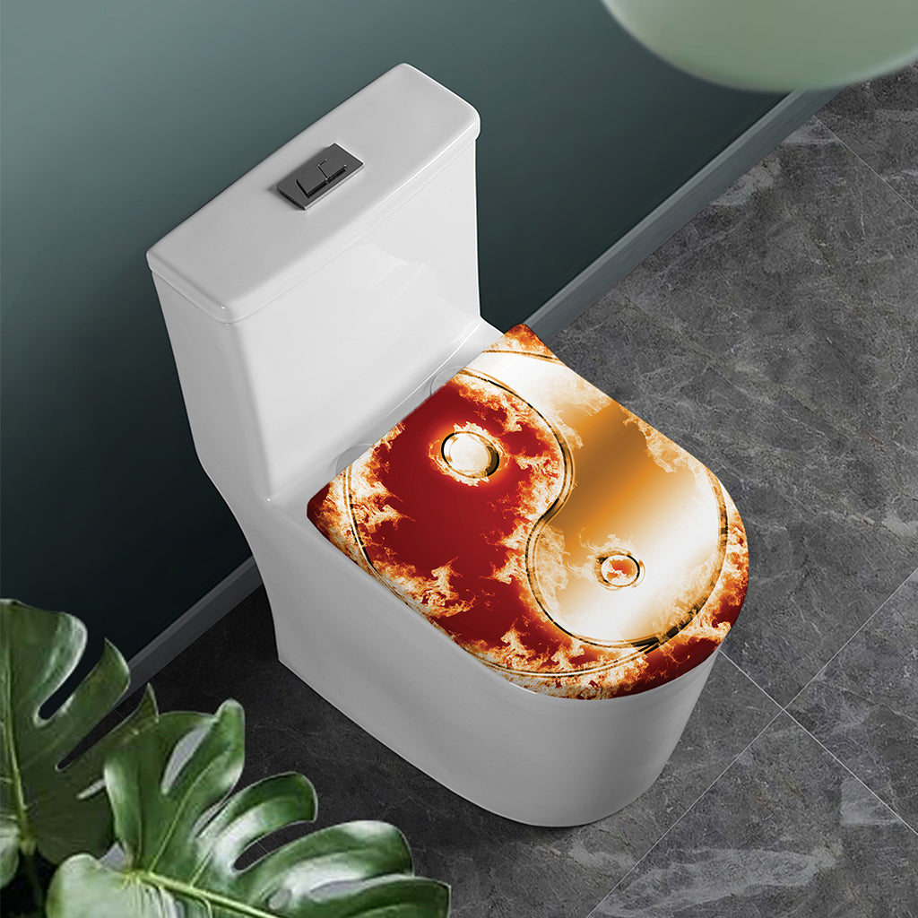 Flaming Yin Yang Print Toilet Lid Cover