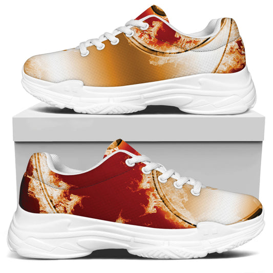 Flaming Yin Yang Print White Chunky Shoes