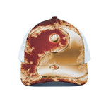 Flaming Yin Yang Print White Mesh Trucker Cap