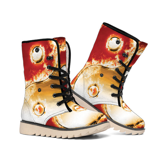 Flaming Yin Yang Print Winter Boots