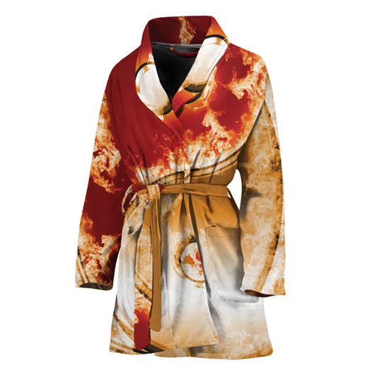 Flaming Yin Yang Print Women's Bathrobe
