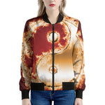 Flaming Yin Yang Print Women's Bomber Jacket