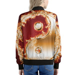 Flaming Yin Yang Print Women's Bomber Jacket
