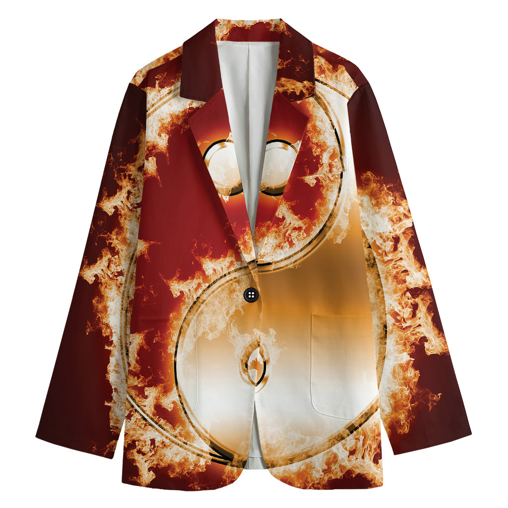 Flaming Yin Yang Print Women's Cotton Blazer