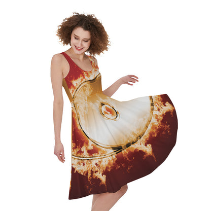 Flaming Yin Yang Print Women's Sleeveless Dress