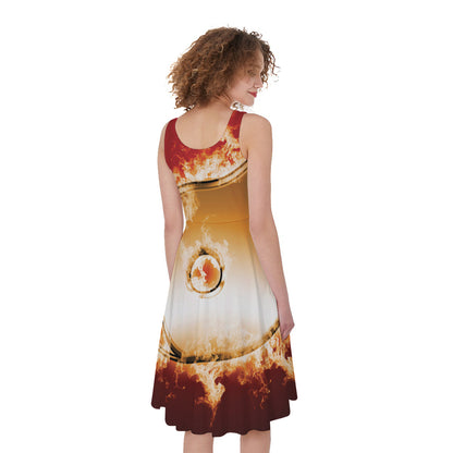 Flaming Yin Yang Print Women's Sleeveless Dress