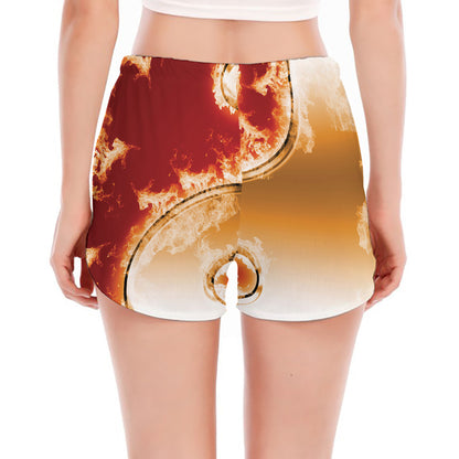 Flaming Yin Yang Print Women's Split Running Shorts