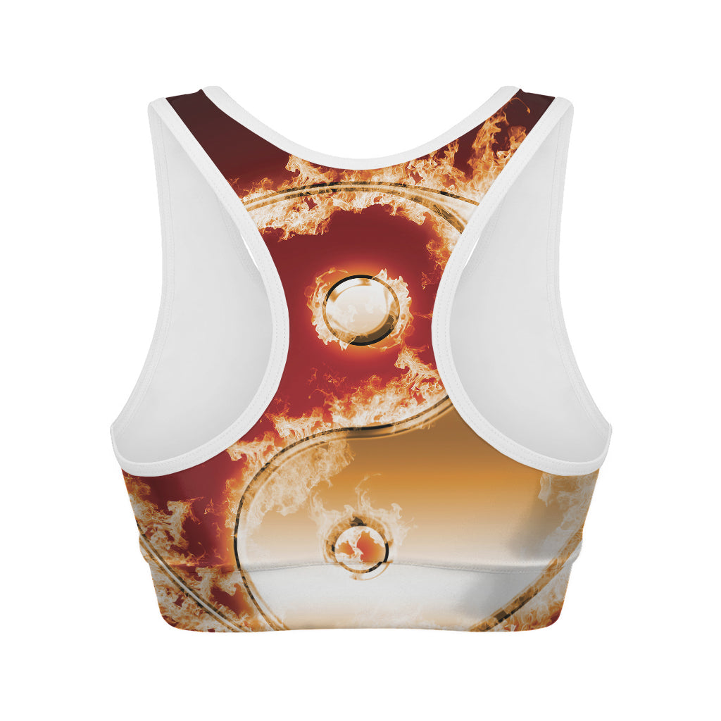 Flaming Yin Yang Print Women's Sports Bra